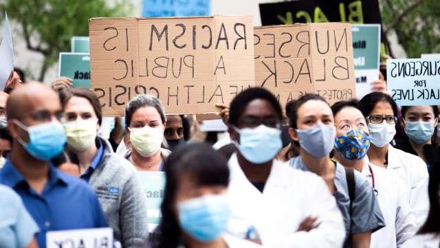 UCLA Health Staff protesting in Westwood during a Black Lives Matter movement.